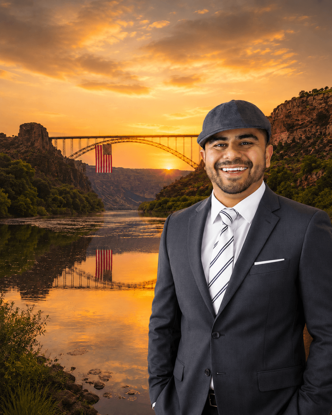 Hector Maldonado, Realtor, in front of the Perrine Bridge in Twin Falls, Idaho